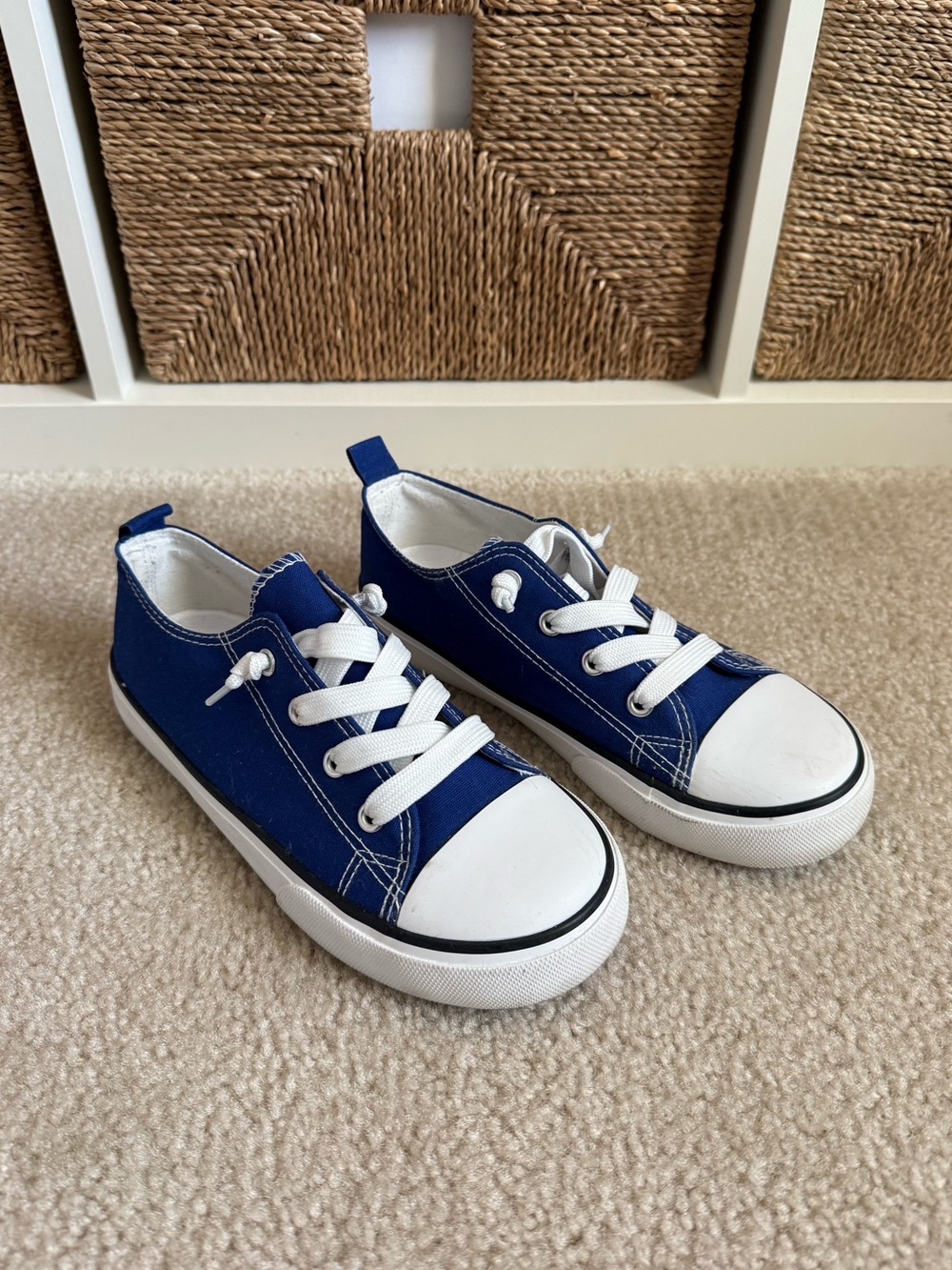 Kids Blue Canvas Slip On Sneakers (Size 3)